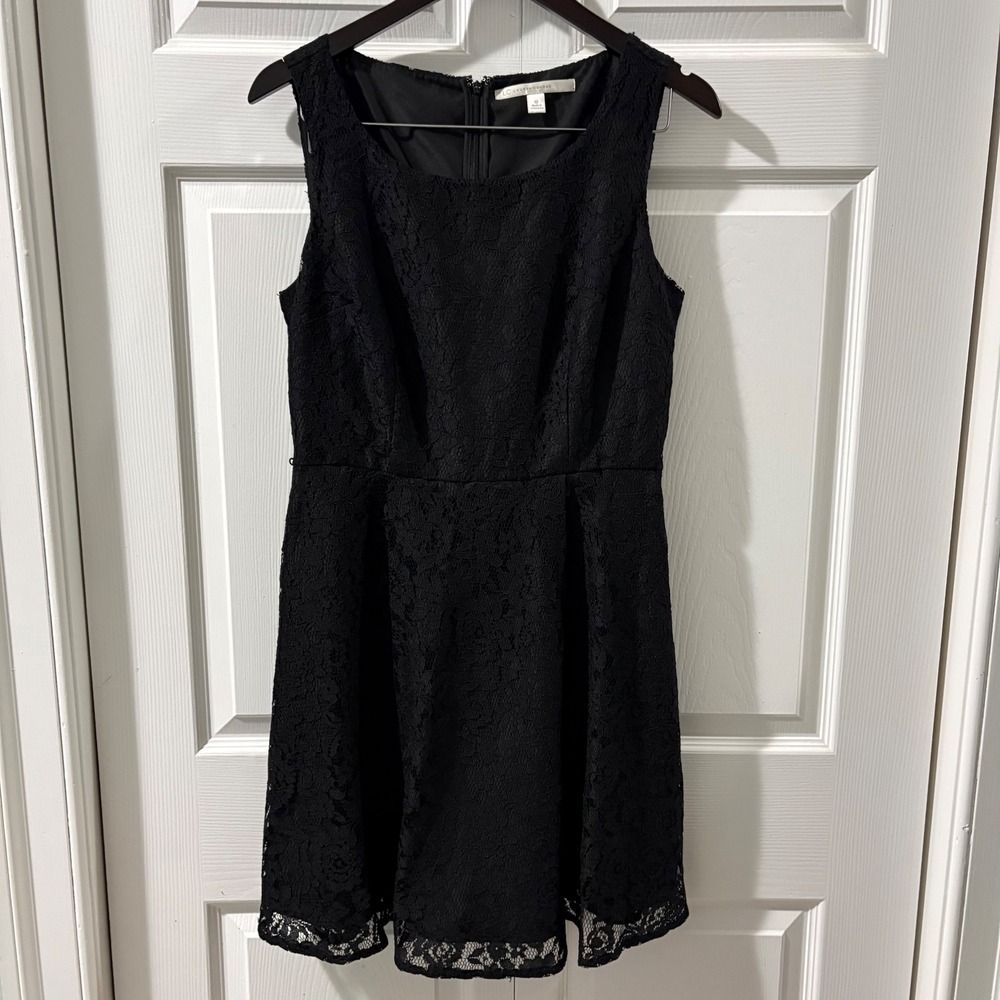 Lauren Conrad Black Lace Fit Flare Dress Sz 12 Sheath Knee Length Party Cocktail